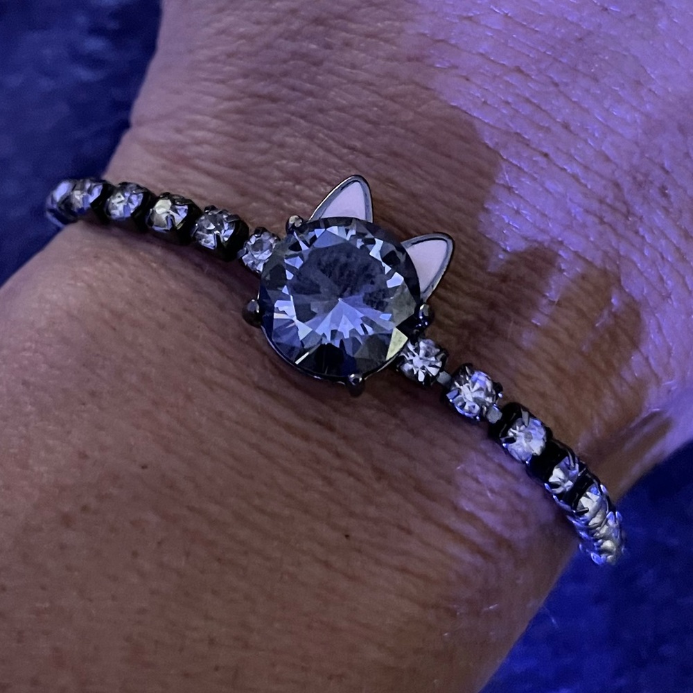 Cat Rhinestone Bolo Clasp Bracelet